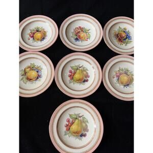 8 Crown Ducal England Fruit Plates 8 3/4” – Luncheon / Salad  Pink Rim Vintage